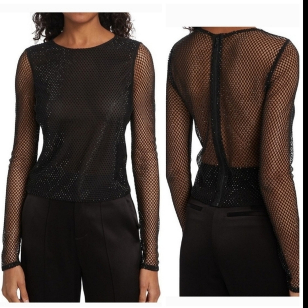 Alice + Olivia Delaina Mesh & Bead Embellished  Crop Top Size 2